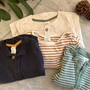 H&M Kids Long Sleeve Tees - Cream, Green, Navy, Orange Stripes